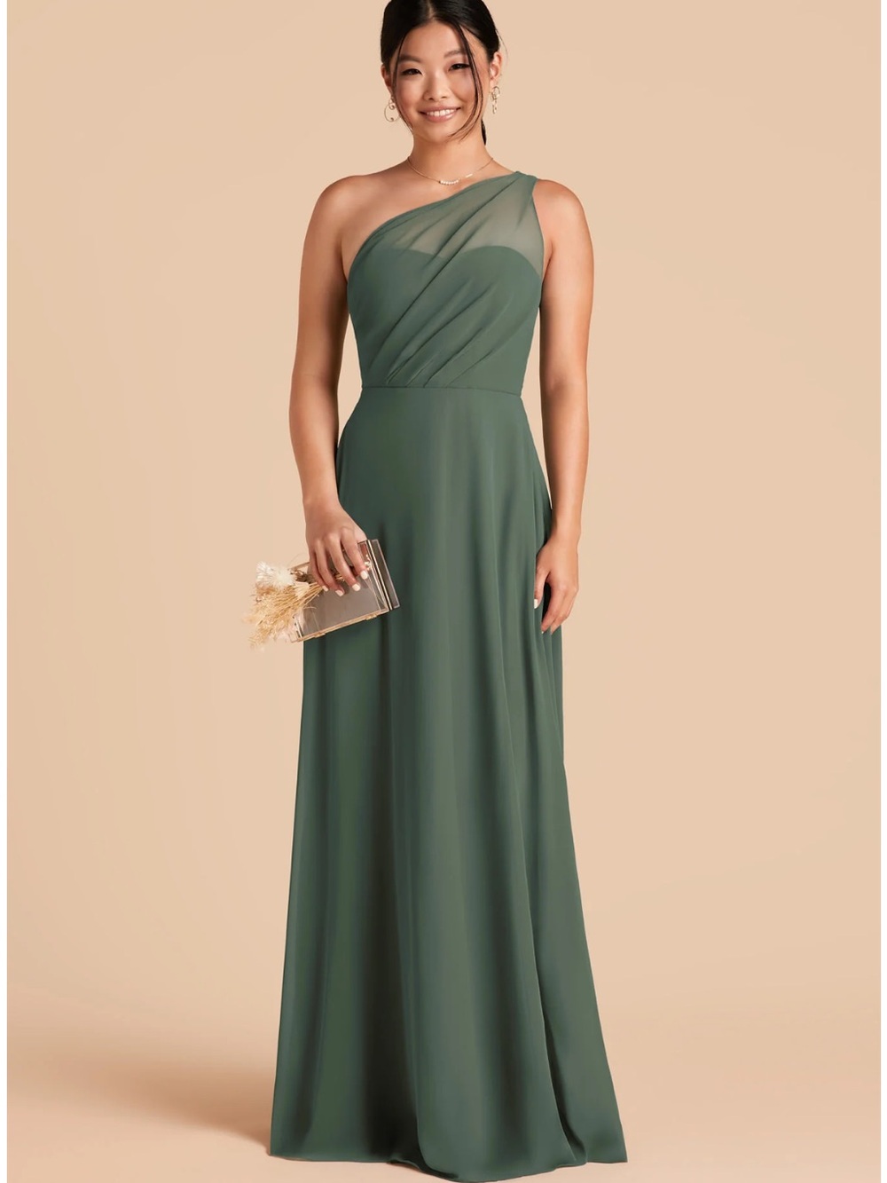 One-Shoulder eucalyptus Birdy grey bridesmaid dress